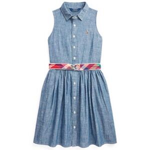 Polo Ralph Lauren Girls Fit and Flare Belted Indigo Chambray Shirtdress sz 12